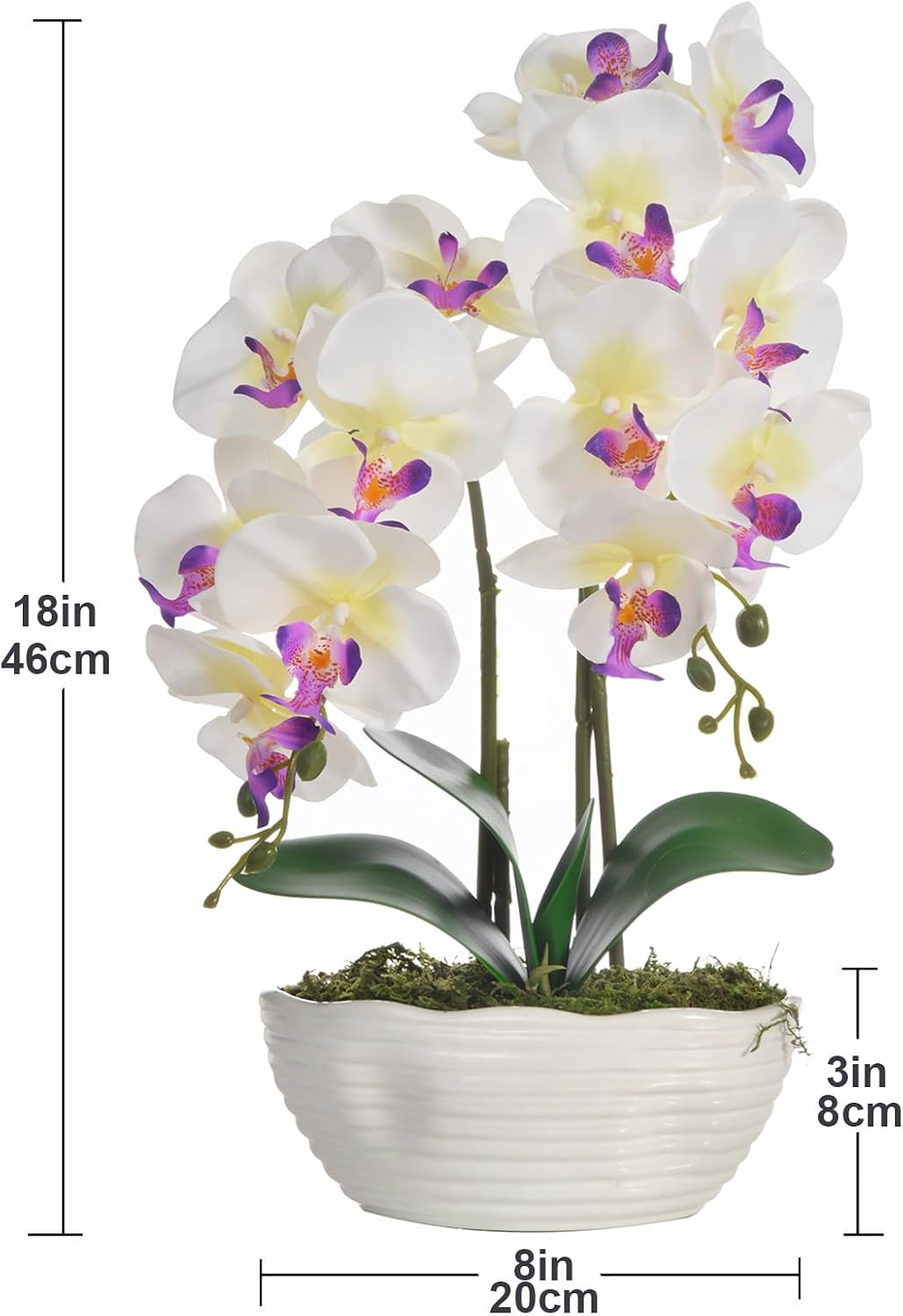 Elegant White Orchid Silk Flower Arrangement in Ceramic Pot