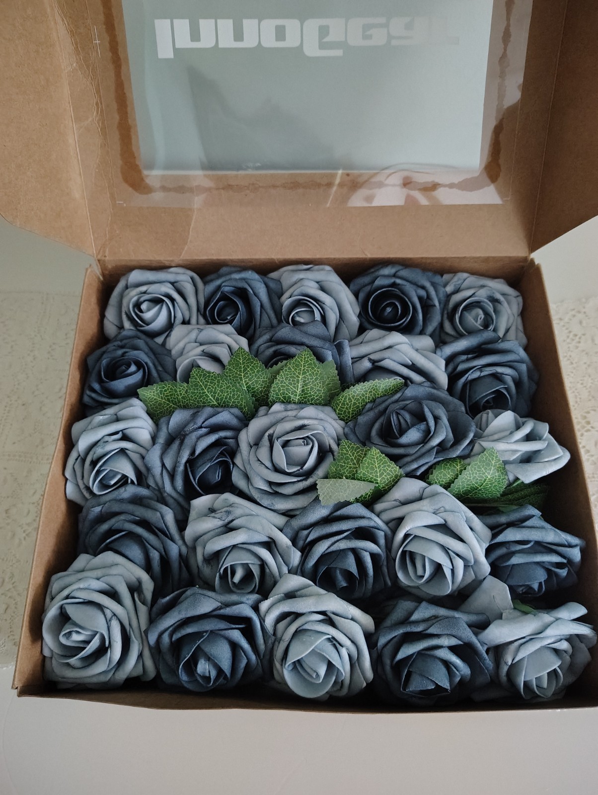 Innogear Artificial Roses Dusty Blue Shades 50 Piece Lifelike ~ NEW IN BOX