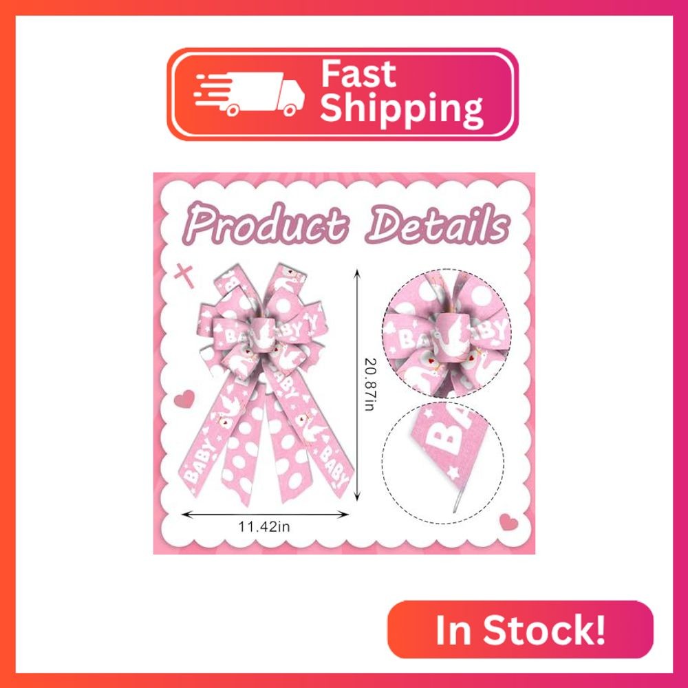 Threetols Baby Shower Wreath Bows, Pink Dot Bows for Wreath Baby Pink Decorative