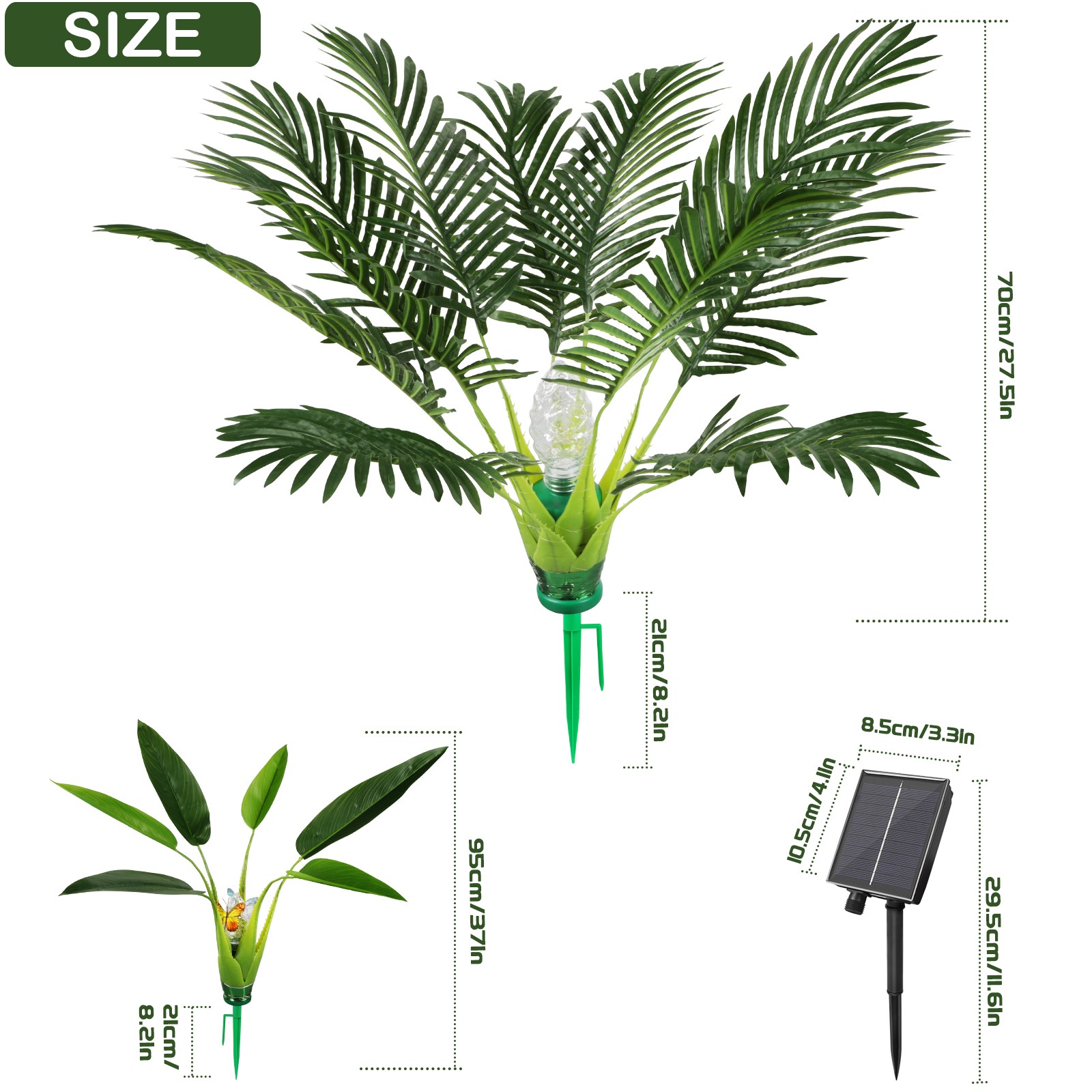 2PCS Artificial Plants Outdoor with Solar Lights Realistic Fake Plants for Yard