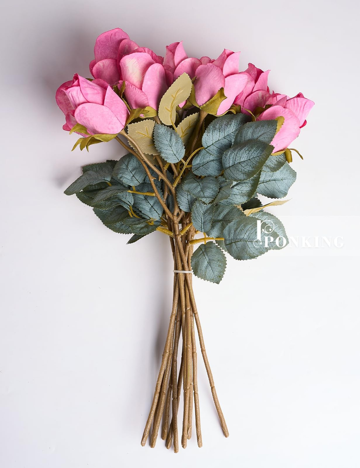 12 PCS Rose Artificial Flower Buds Realistic Faux Silk Light Magenta Bouquets