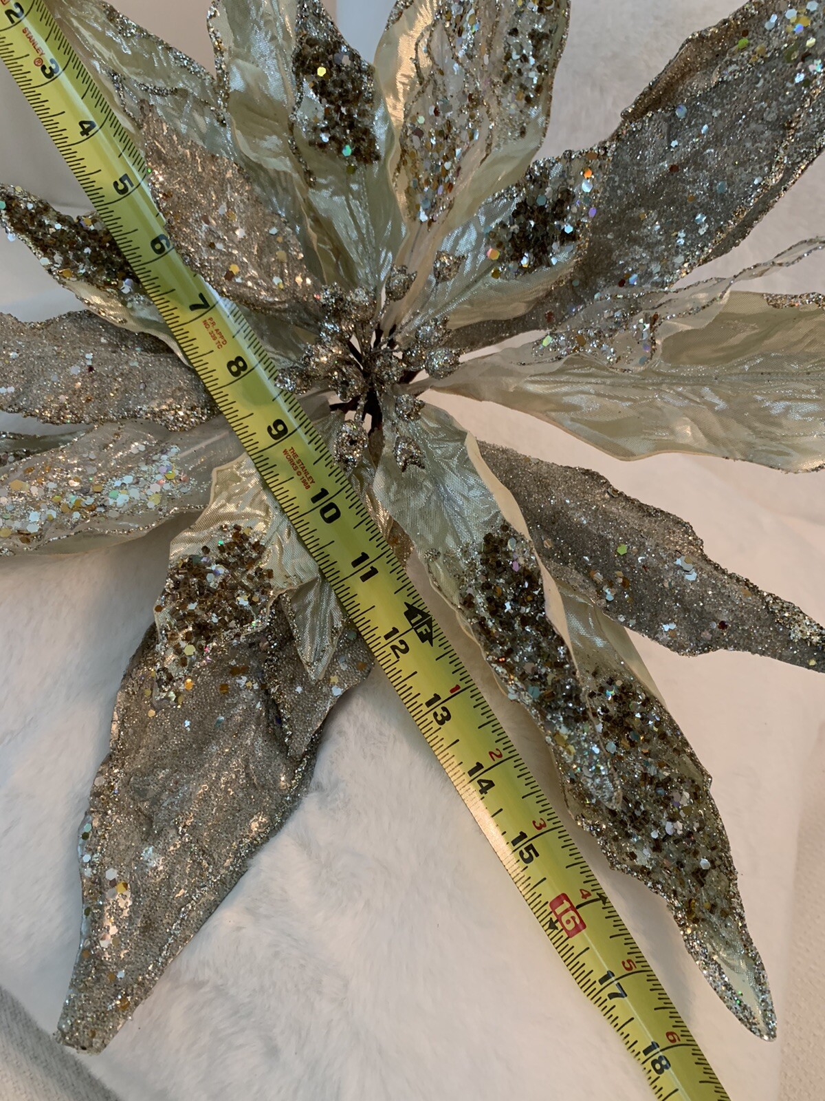 XL 18” Poinsettia Cluster Clip Decor Platinum Jeweled Glitter Christmas Wedding