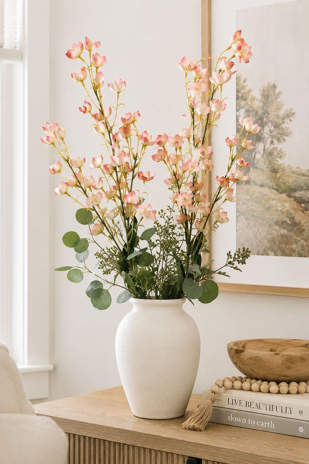 Artificial Dogwood Style Flower Stems Set of 2 Blush Pink White Faux Floral Bran