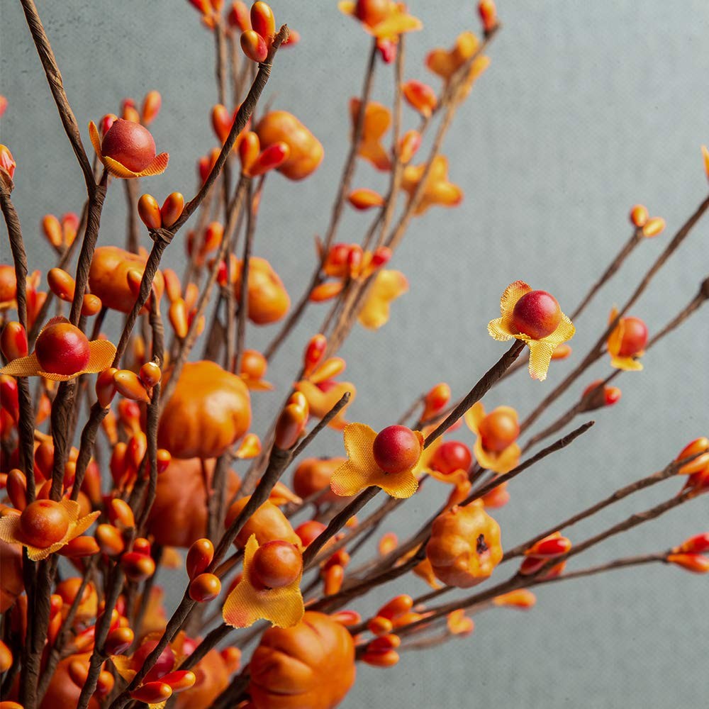 6 Pack Fall Stems 17″ Tall Orange Pumpkin Picks Fall Branches for Vases Cente…