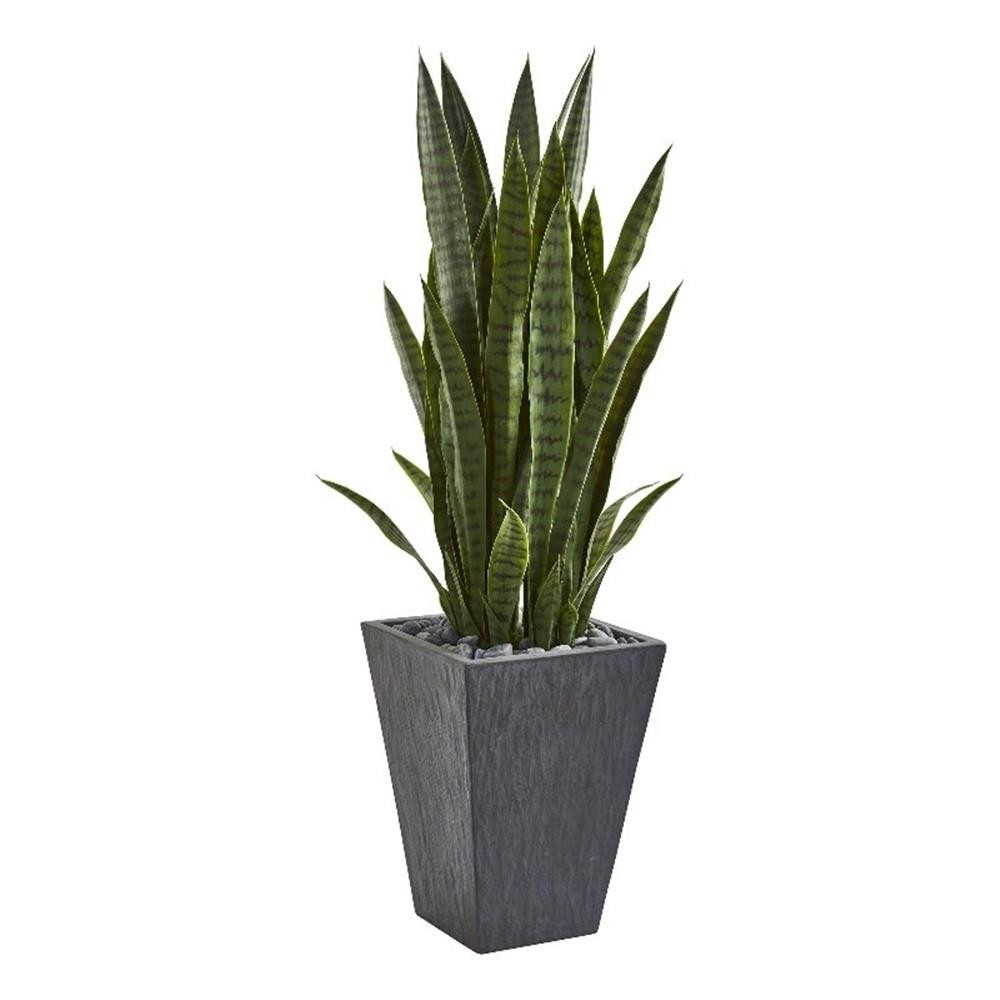 Nearly Natural 45″ Sansevieria Artificial Plant in Slate Planter in Green