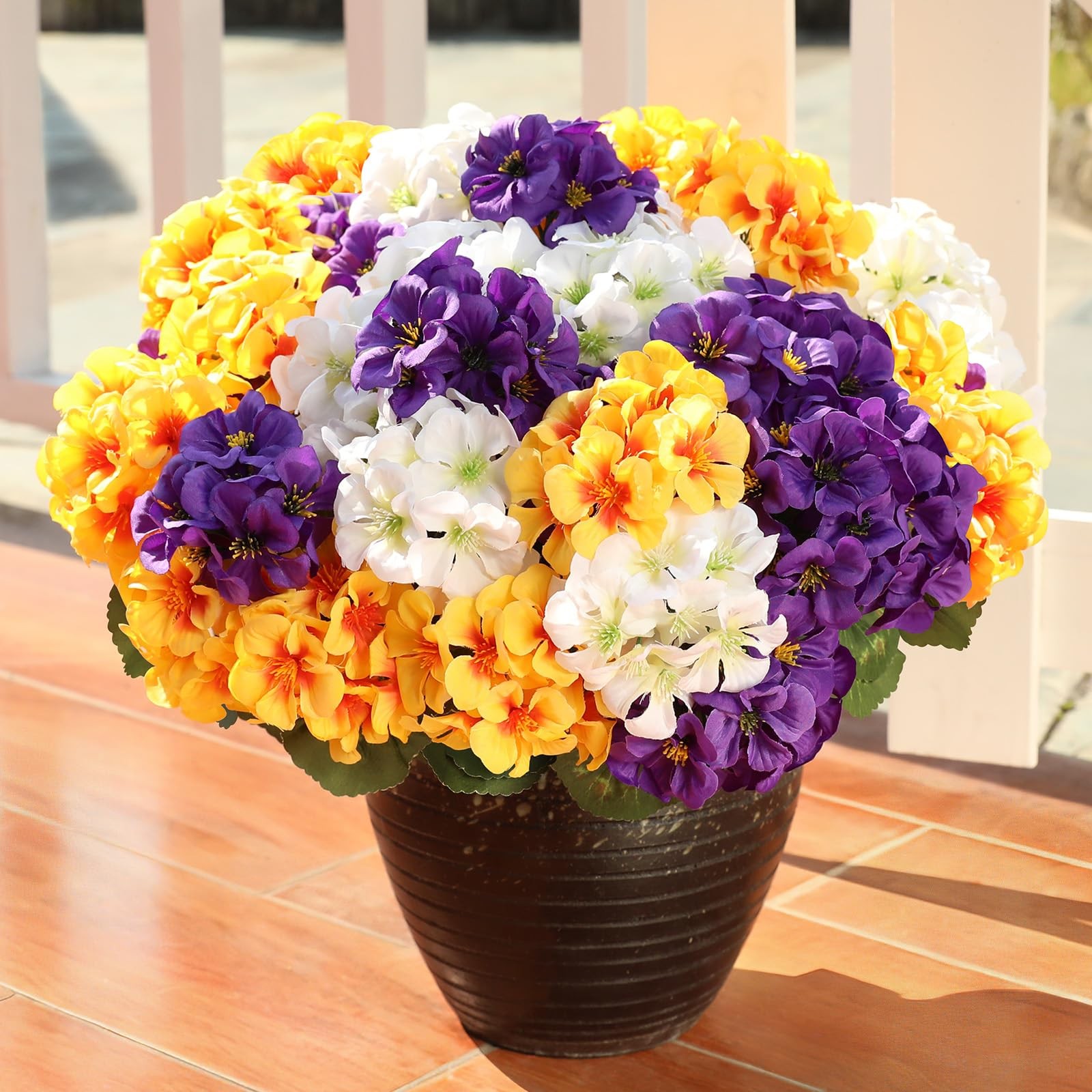 6 Bundles Artificial Flowers for Outdoors,Fake Silk Geraniums Flowers UV Resi…