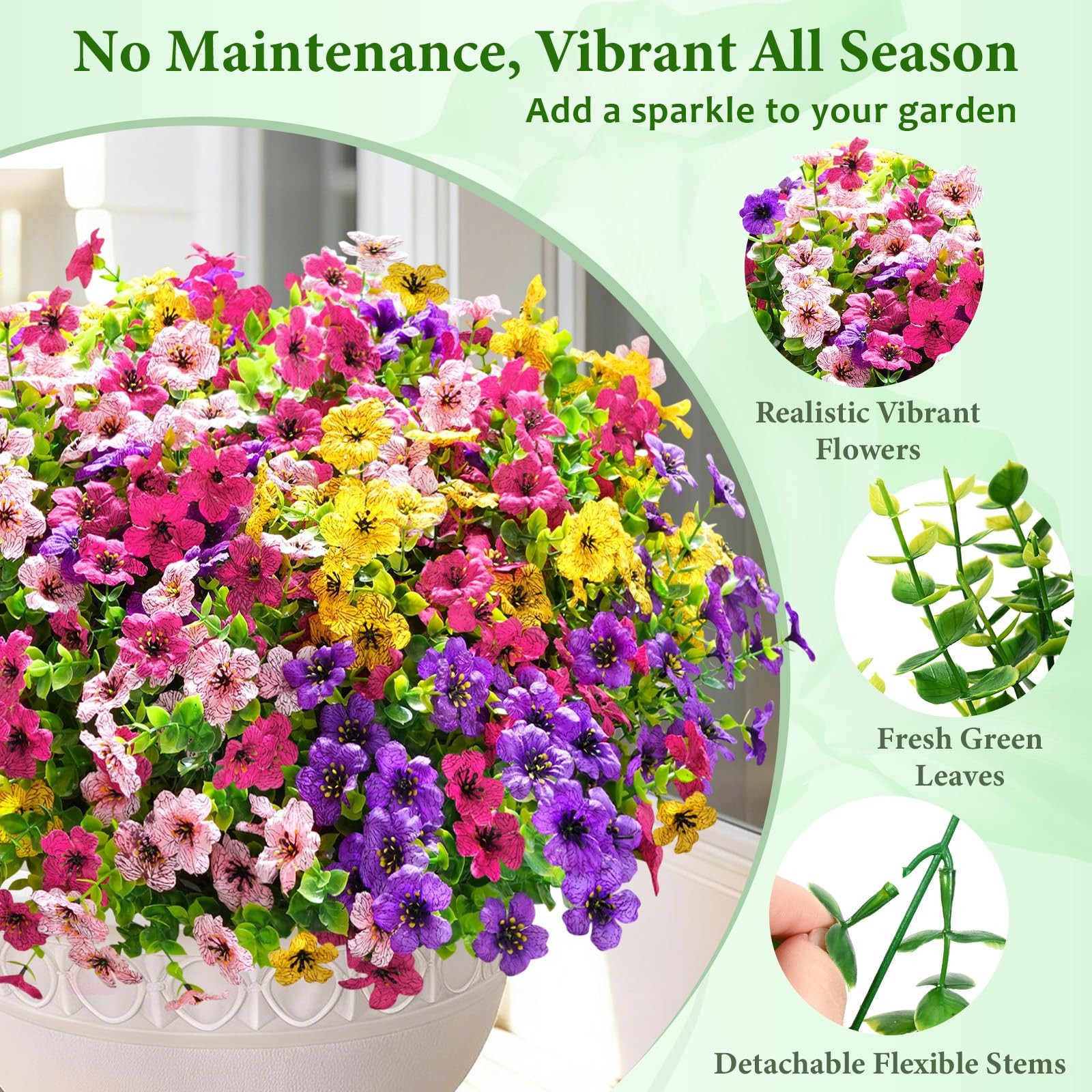 Elyum Artificial Flowers for Outdoors, 36 Bundles Mixed Colors Fake Outdoor F…