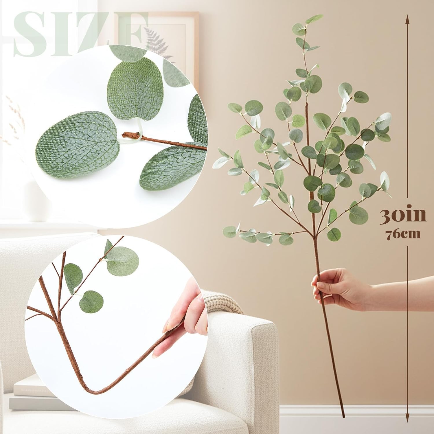 10 pcs 30in Extra Long Artificial Eucalyptus Stems Tall Greenery Stems Realistic