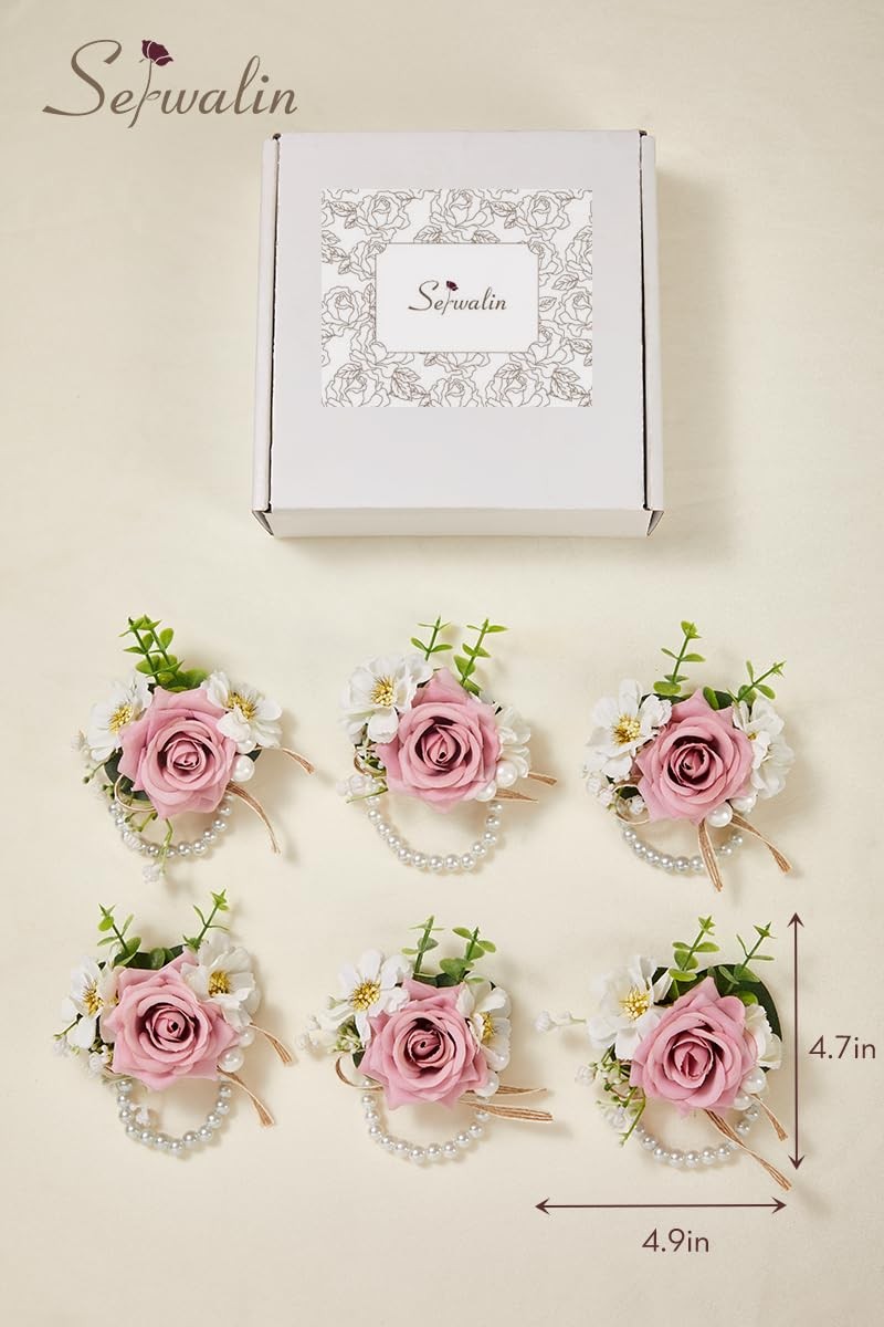 6 PCS Pink Rose Wrist Corsage for Wedding, Corsage for Prom Homecoming Party …