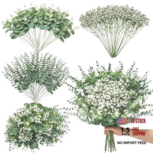 100 Mixed Artificial Eucalyptus Stems – Babys Breath Artificial – 100pcs