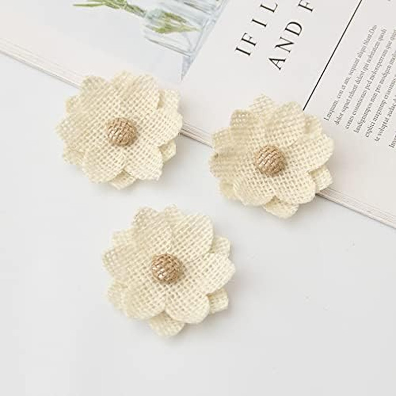 Burlap Flower 12PCS Handmade Natural Jute Water Lily Flowers Flatback for DIY Cr