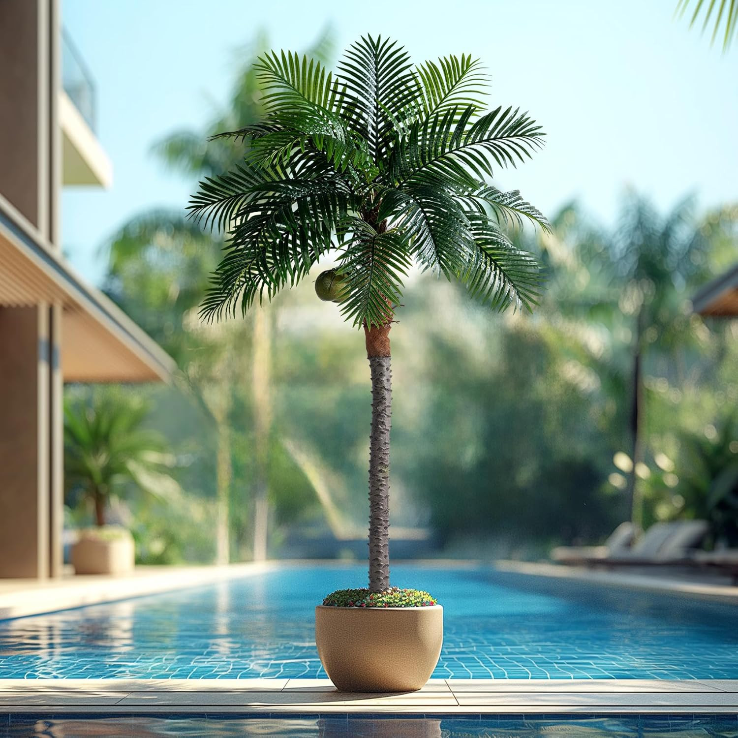 8.2FT Artificial Phoenix Palm Tree with Coconut Fruit Outdoor Indoor Decor Large