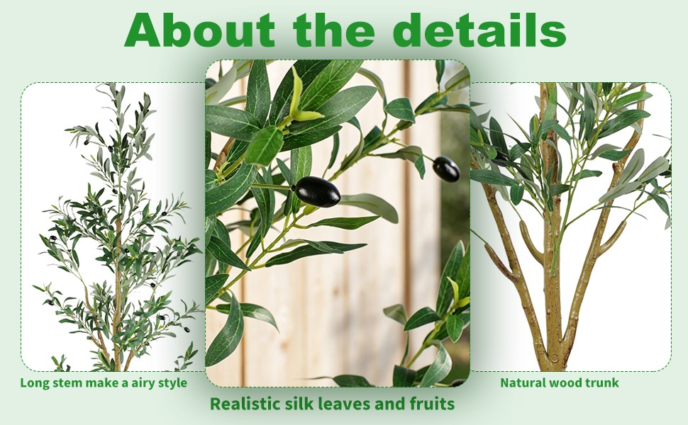 7FT Tall Olive Trees Artificial Indoor Faux Olive Tree Natural Wood Trunk Décor