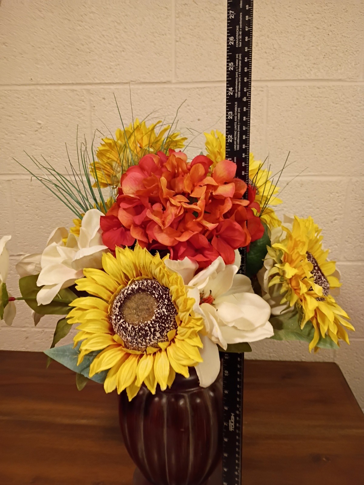 Bouquet of Large Silk Flowers In Bronze Vase