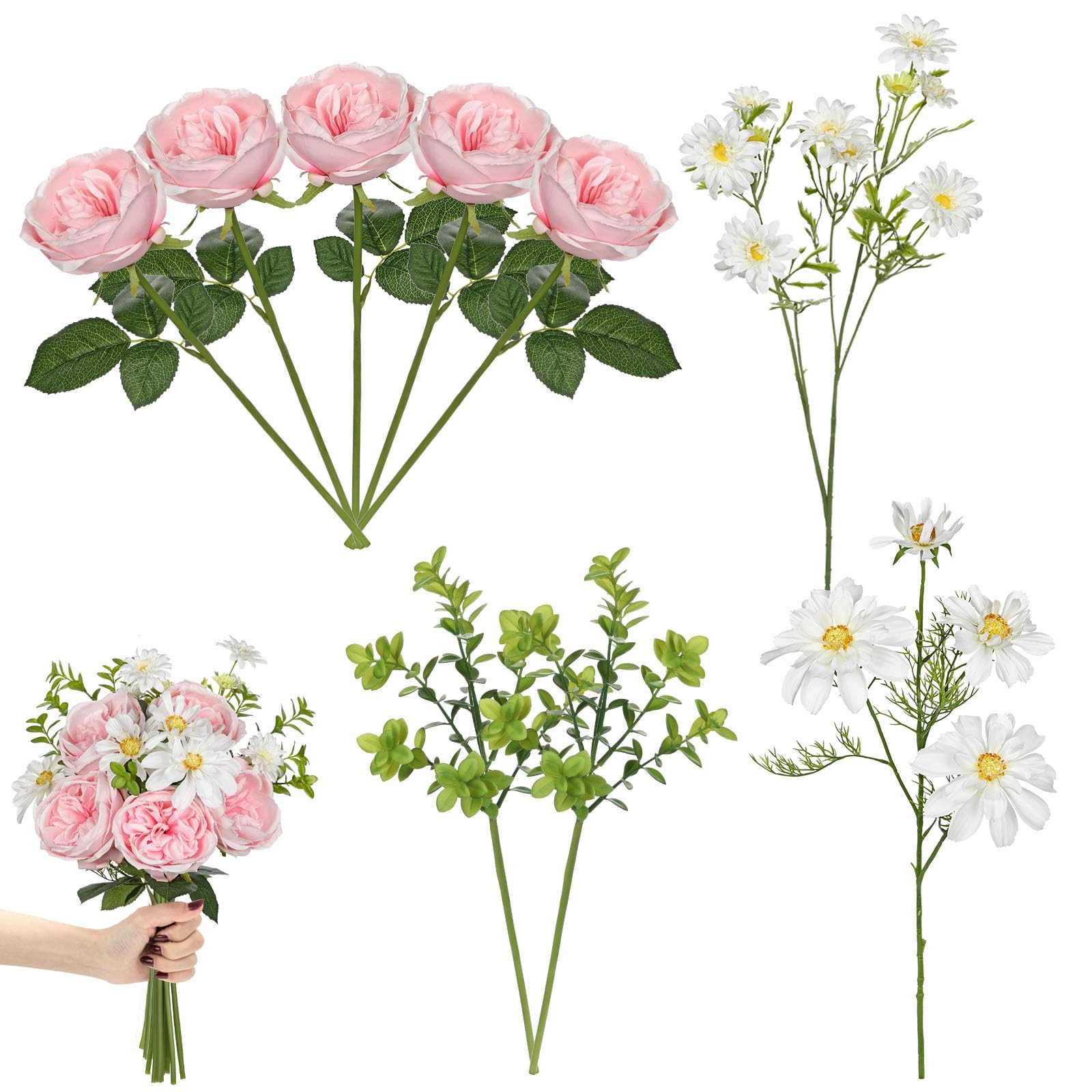 Peonies Artificial Flowers Pink Long Silk Faux Bouquet 18.5in Wedding Decor