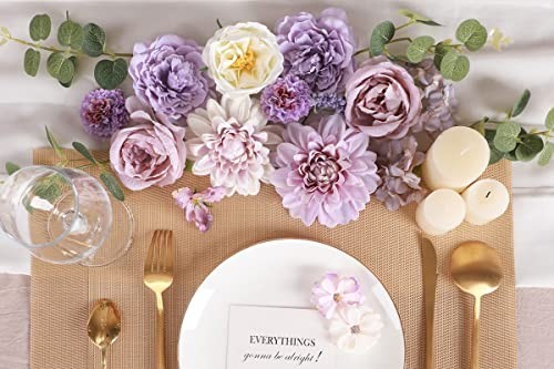 Purple Silk Flower Combo – Dahlia & Roses Mix for DIY Wedding Bouquets, Baby Sho