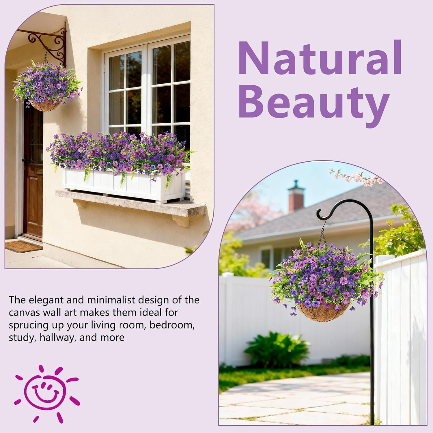 Multicolor Artificial Flower Hanging Basket – 12 Bundles with Ferns, Easy Decor