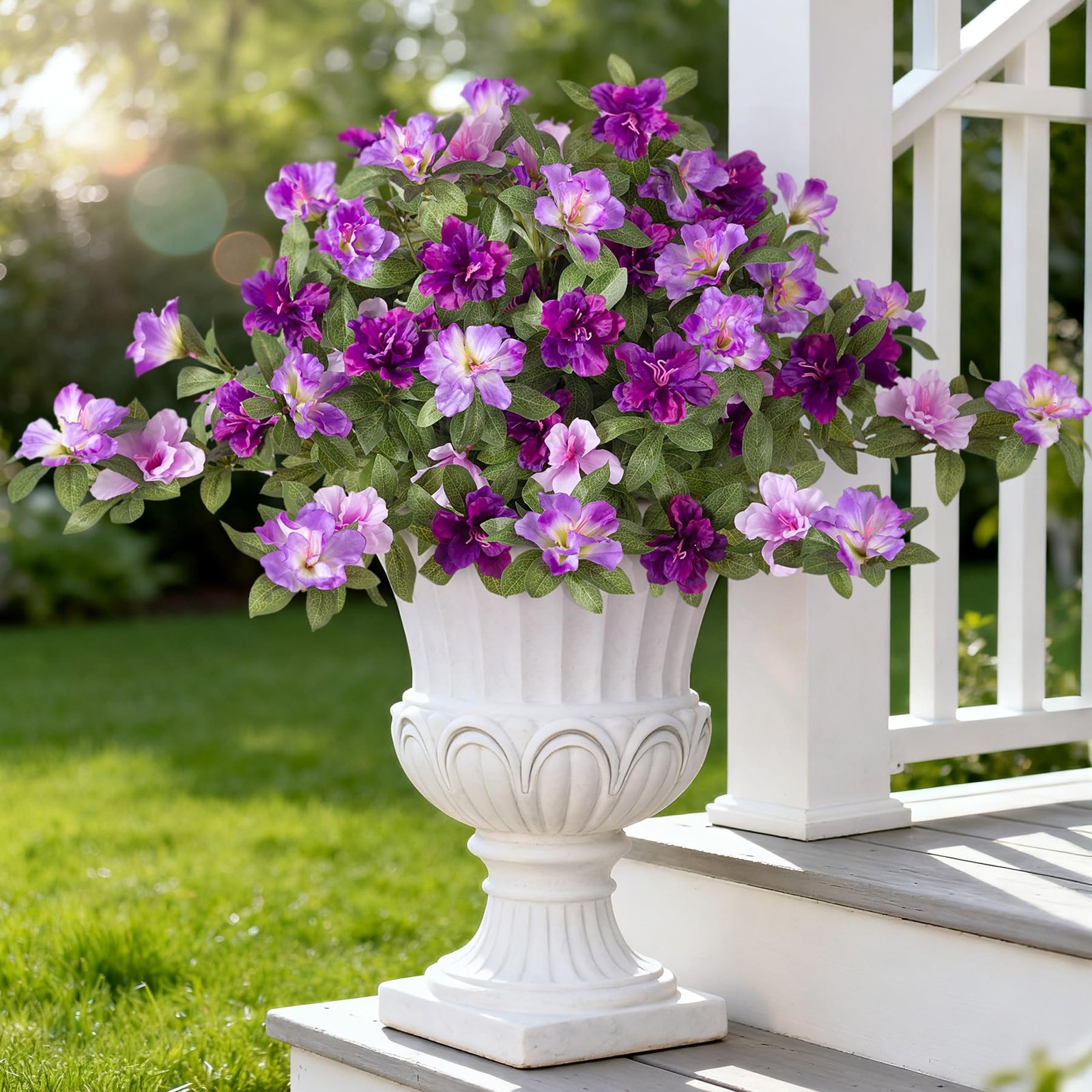 Ammyoo Artificial Fake Azalea Flowers for Outdoor Spring Decoration, Faux Sil…