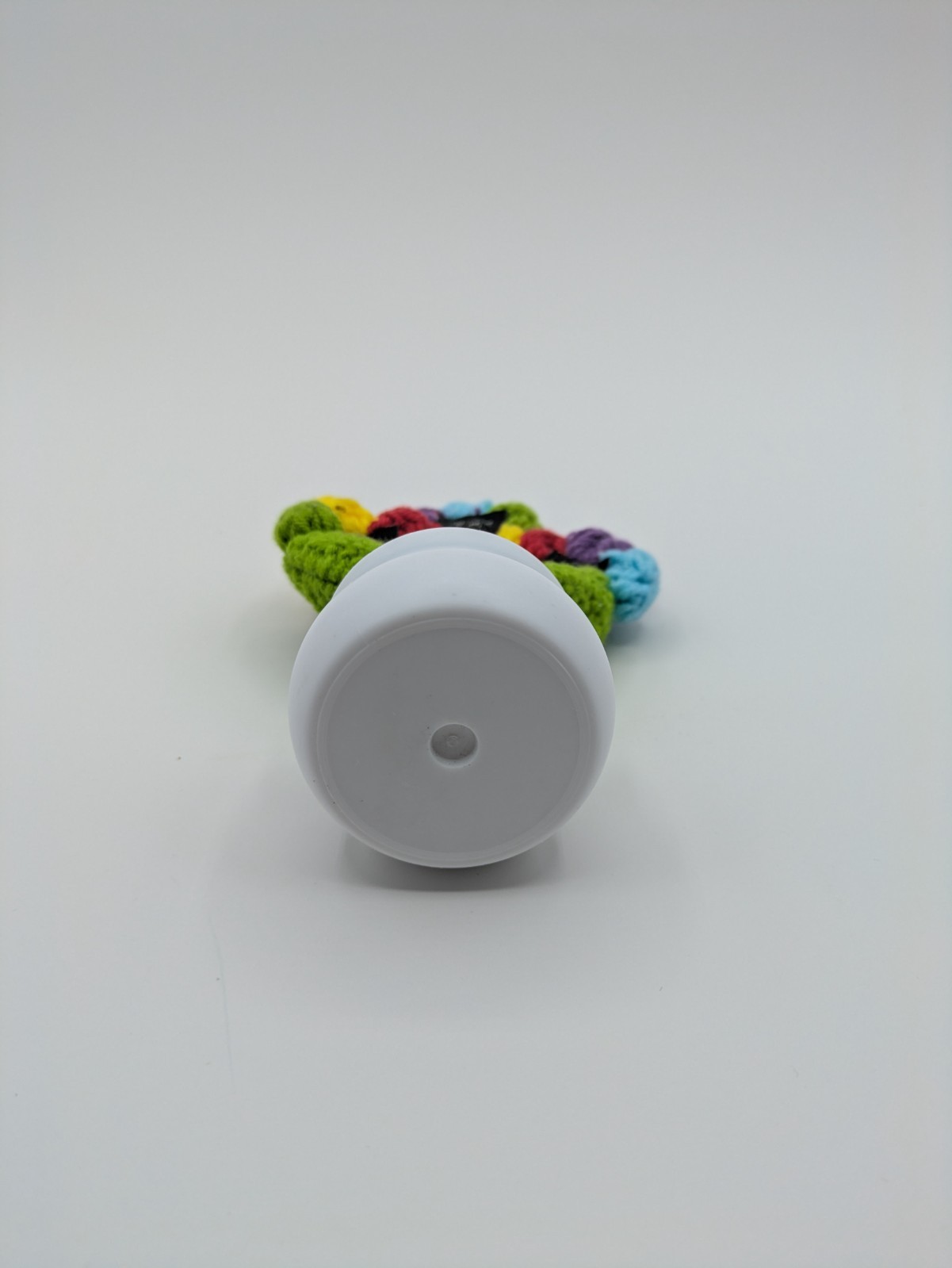 Hand Made Yarn Crochet Rainbow Petal Flowers in White Plastic Pot