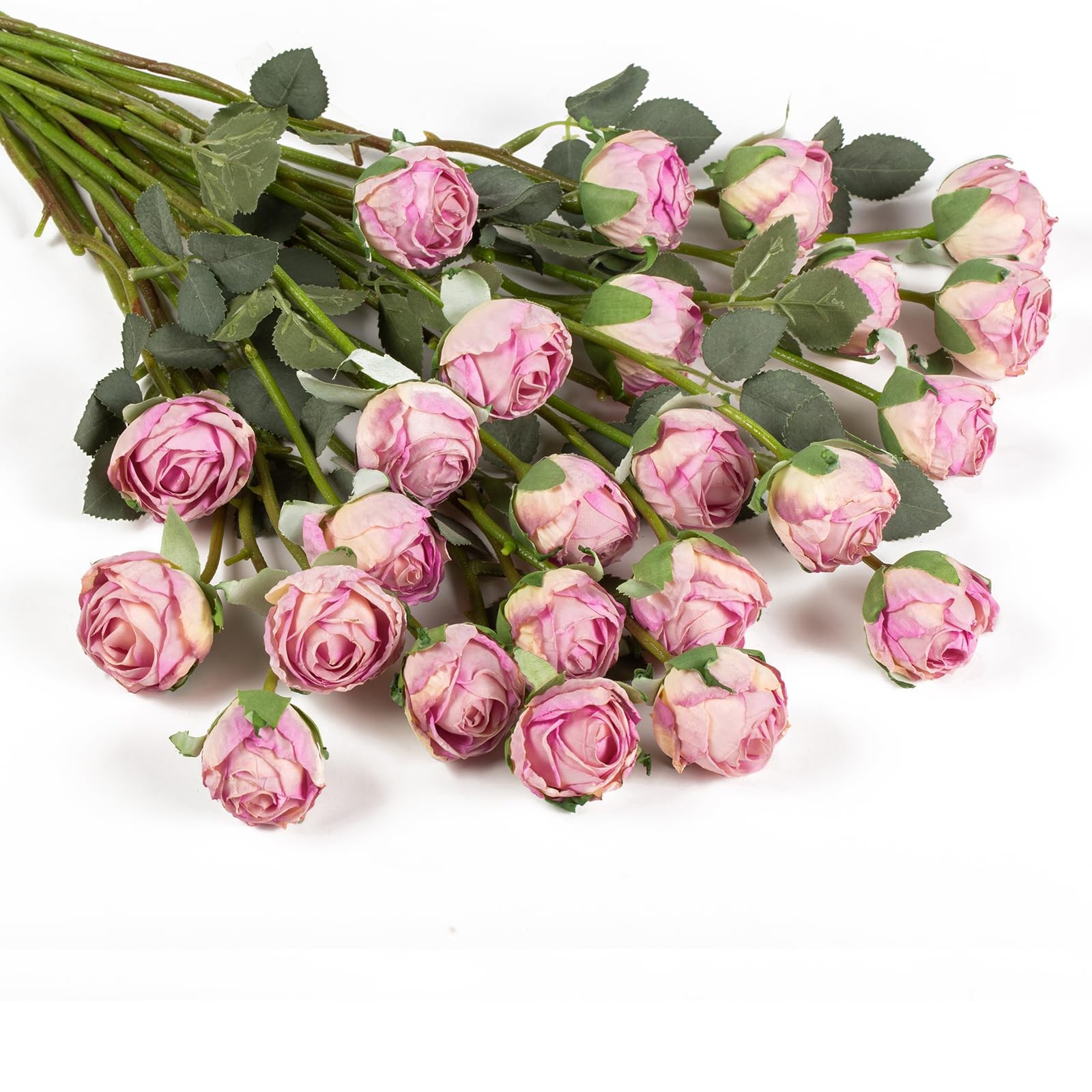 24pcs Artificial Vintage Roses Silk Mini Rose with Stem Fake Rose Bouquets fo…