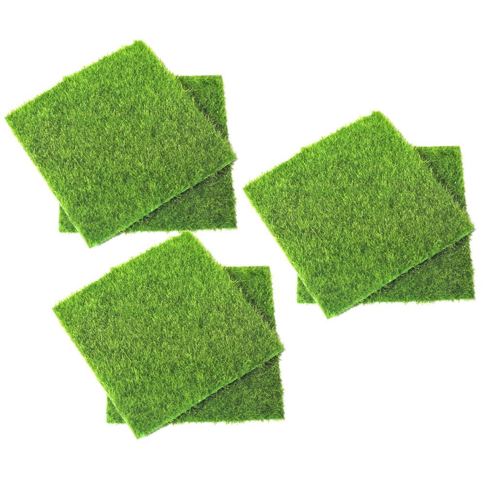 6Pcs Reusable Artificial Grass Lawn for Miniature Garden Decoration Green PVC