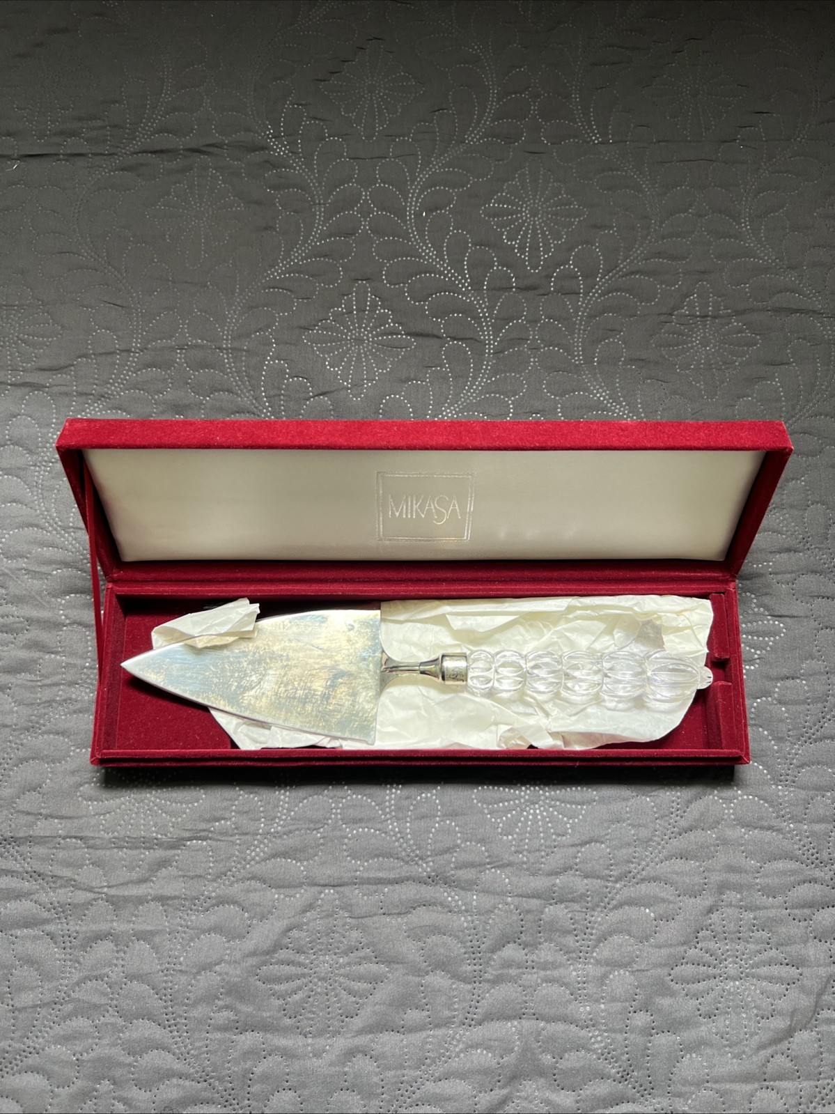 Vintage Mikasa Cake Server Crystal Silver Plate Red Velvet Box Serverware Home