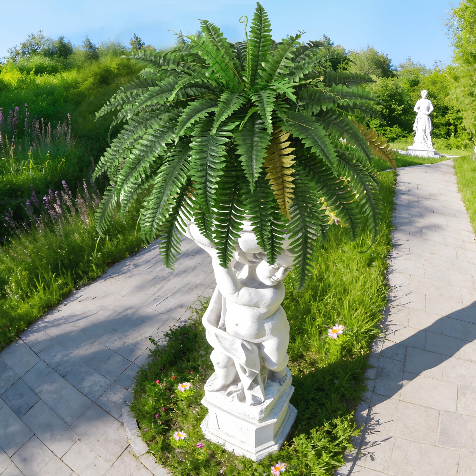 4PCS 45in Fake Ferns- Outdoor Faux Plants, Large UV Resistant Artificial Fern…