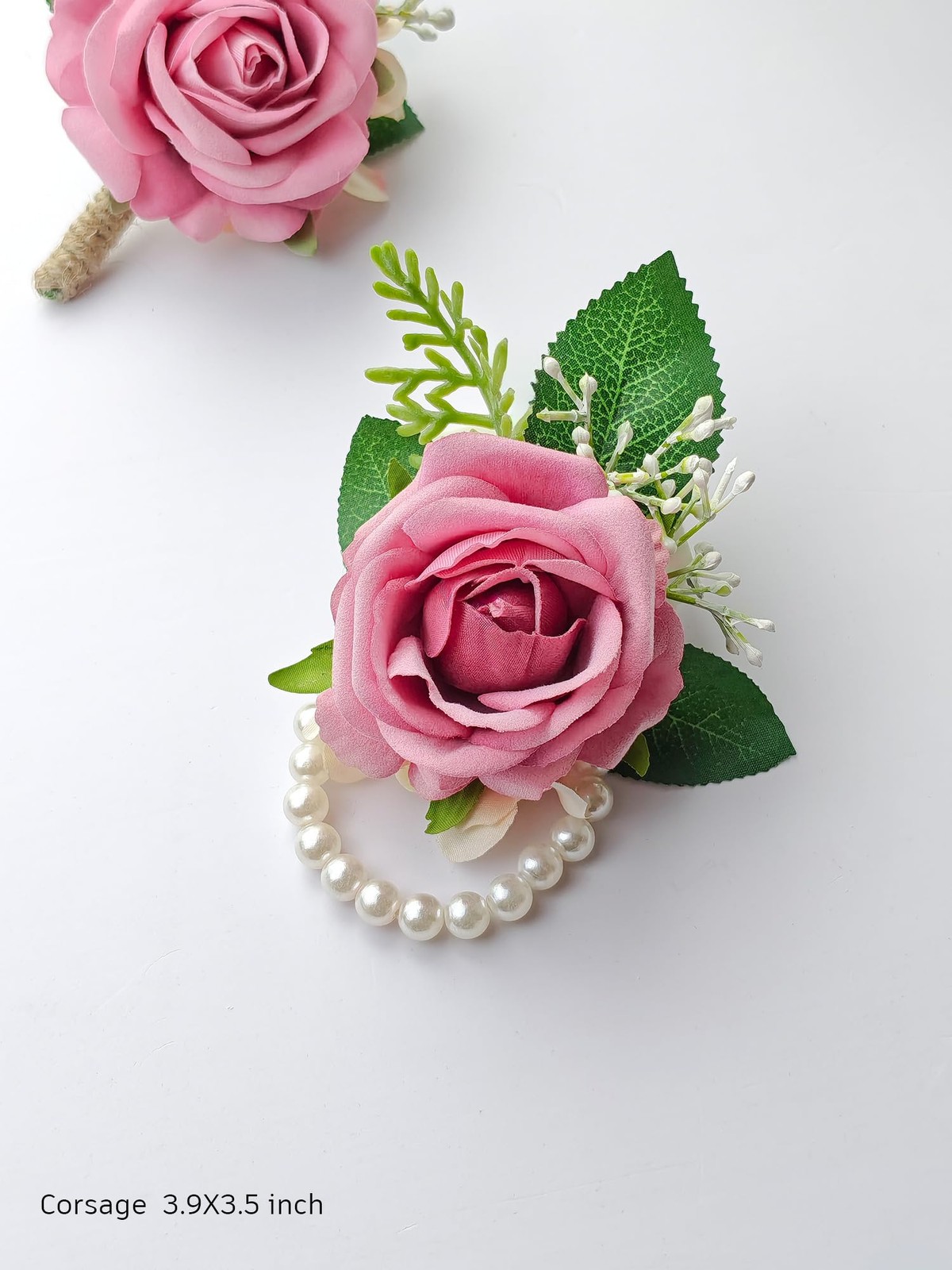 Pink Rose Corsage Boutonniere Set Wristlet Bride Bridesmaids Prom Wedding