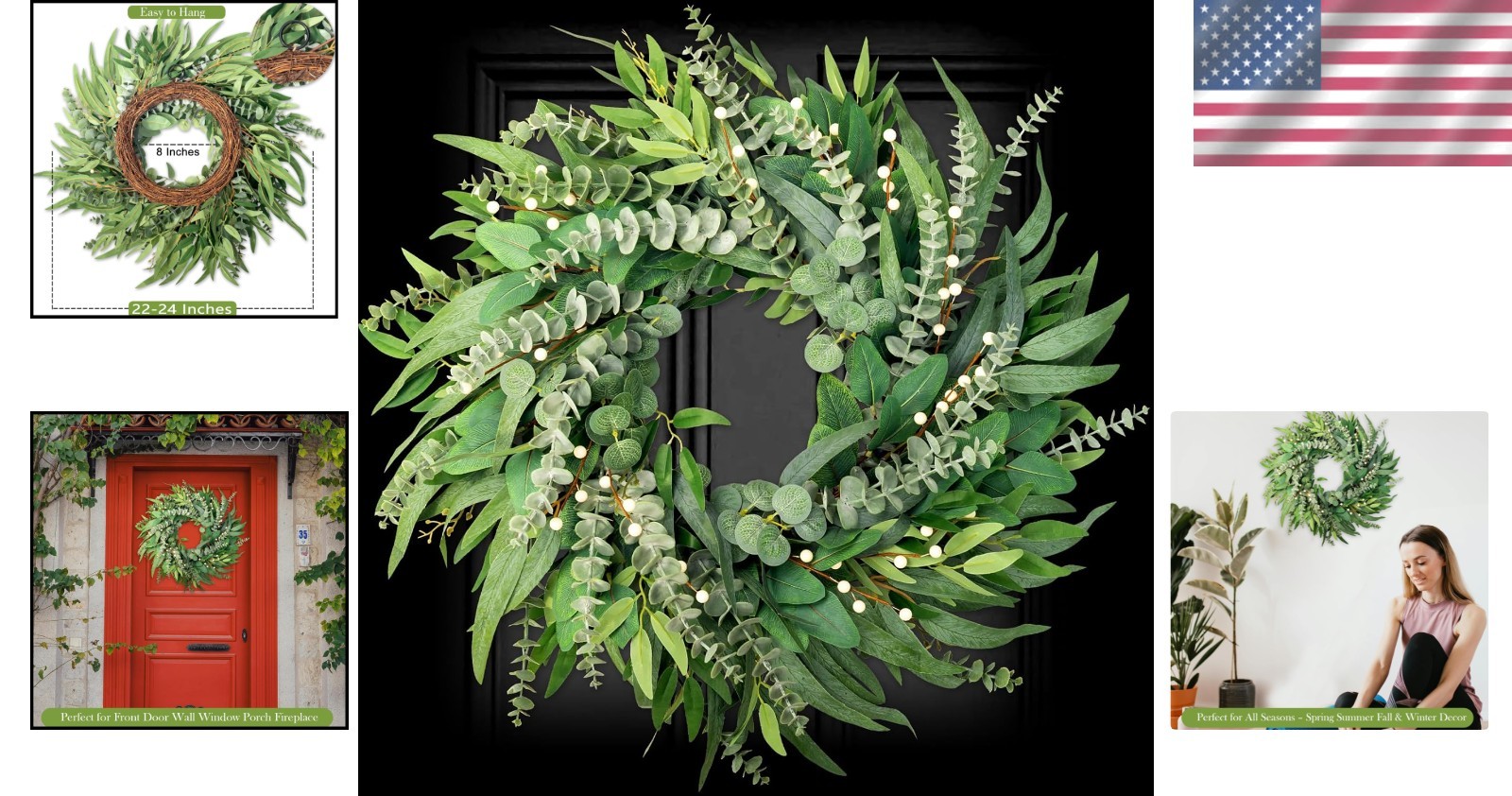 Farmhouse Style 22″ Green Eucalyptus Wreath – Perfect Gift for All Occasions