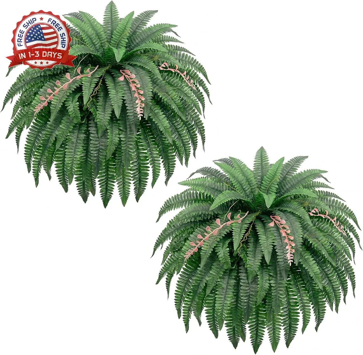 49″ Artificial Ferns for Outdoors,2 Boston Fake Ferns with 98 Pronds,UV Resistan