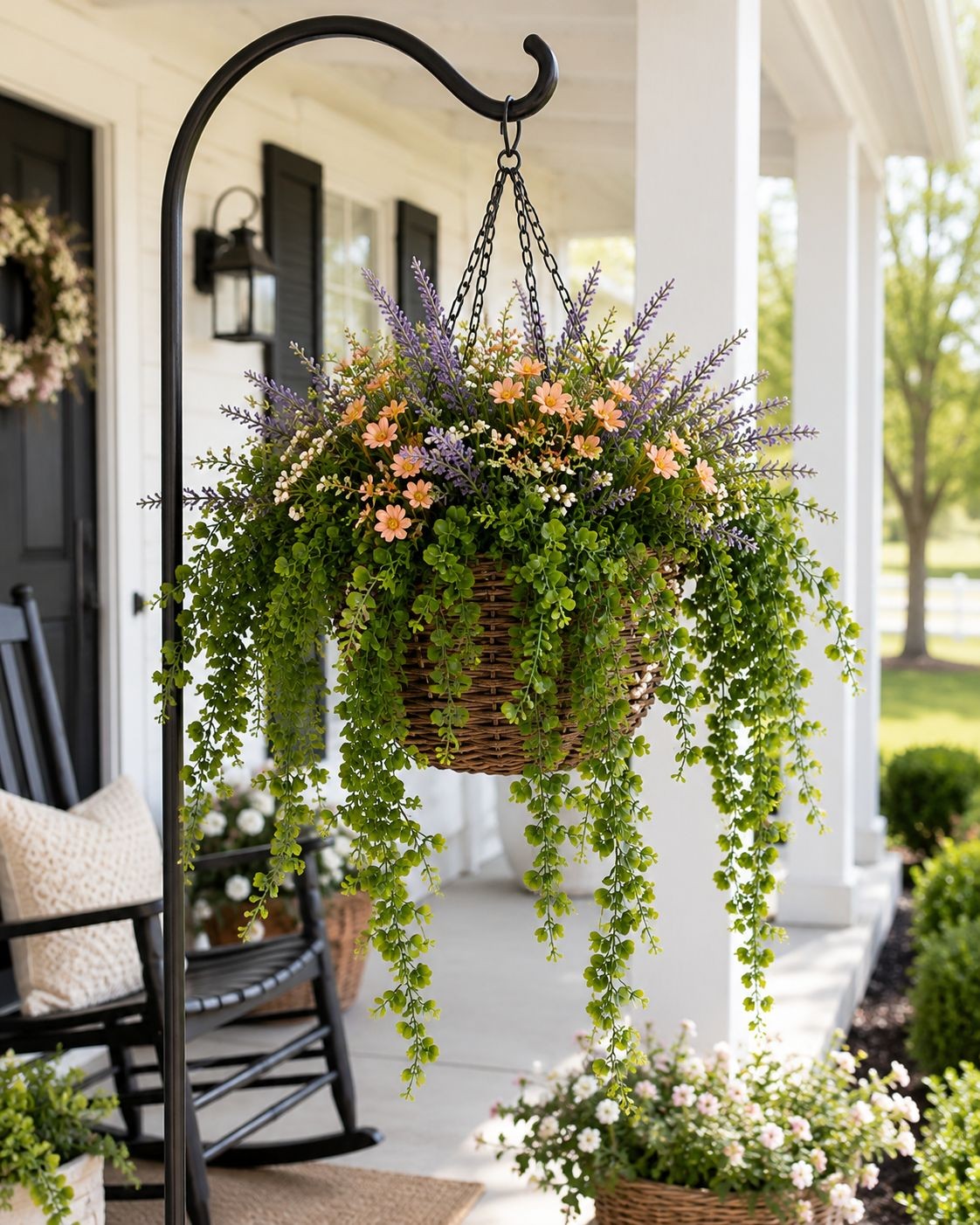 Set of 2 Hanging Greenery Bushes Artificial Boxwood Eucalyptus Hanging Plant Far