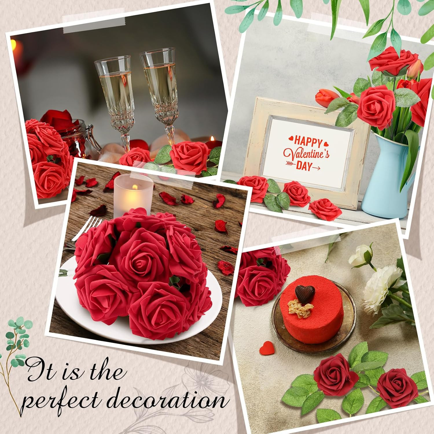 250 Pcs Burgundy Artificial Roses for Wedding, Party & Home Decor