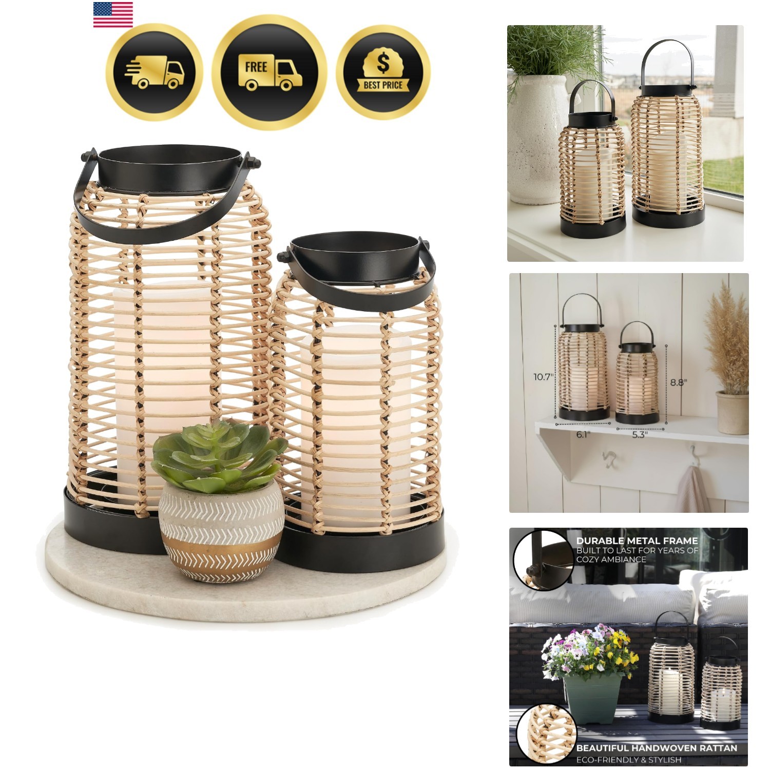 Natural Rattan Boho Lanterns – Handcrafted Chic Decor to Enhance Your Home – …