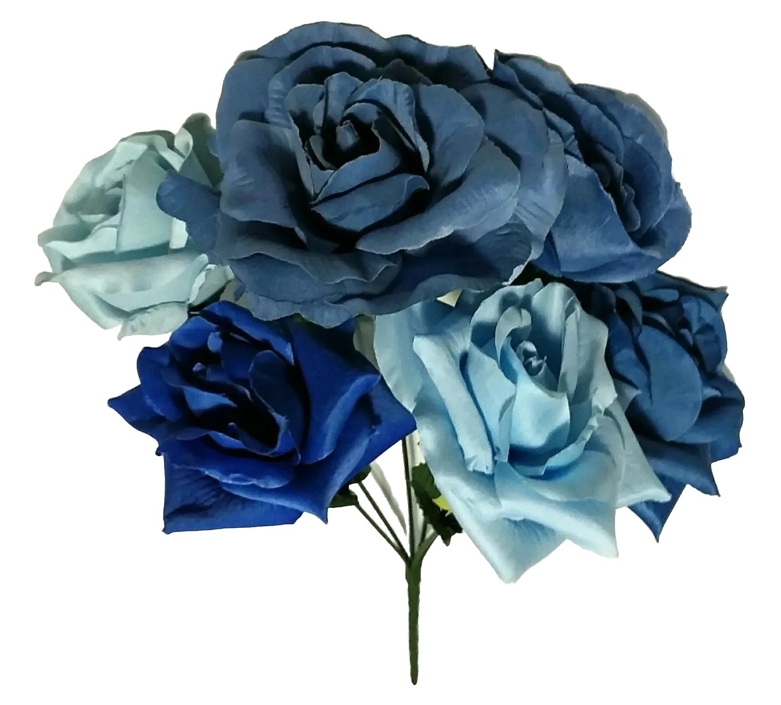 Mixed Blue Rose Large Blooms 14″ Bush Silk Flower Vase Home Yard Decor US BP2072