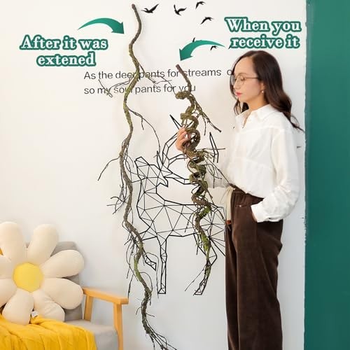 71″ Twisting Faux Greenery Grapevine Garland – Woody Branches, Moss, Wall Decor,