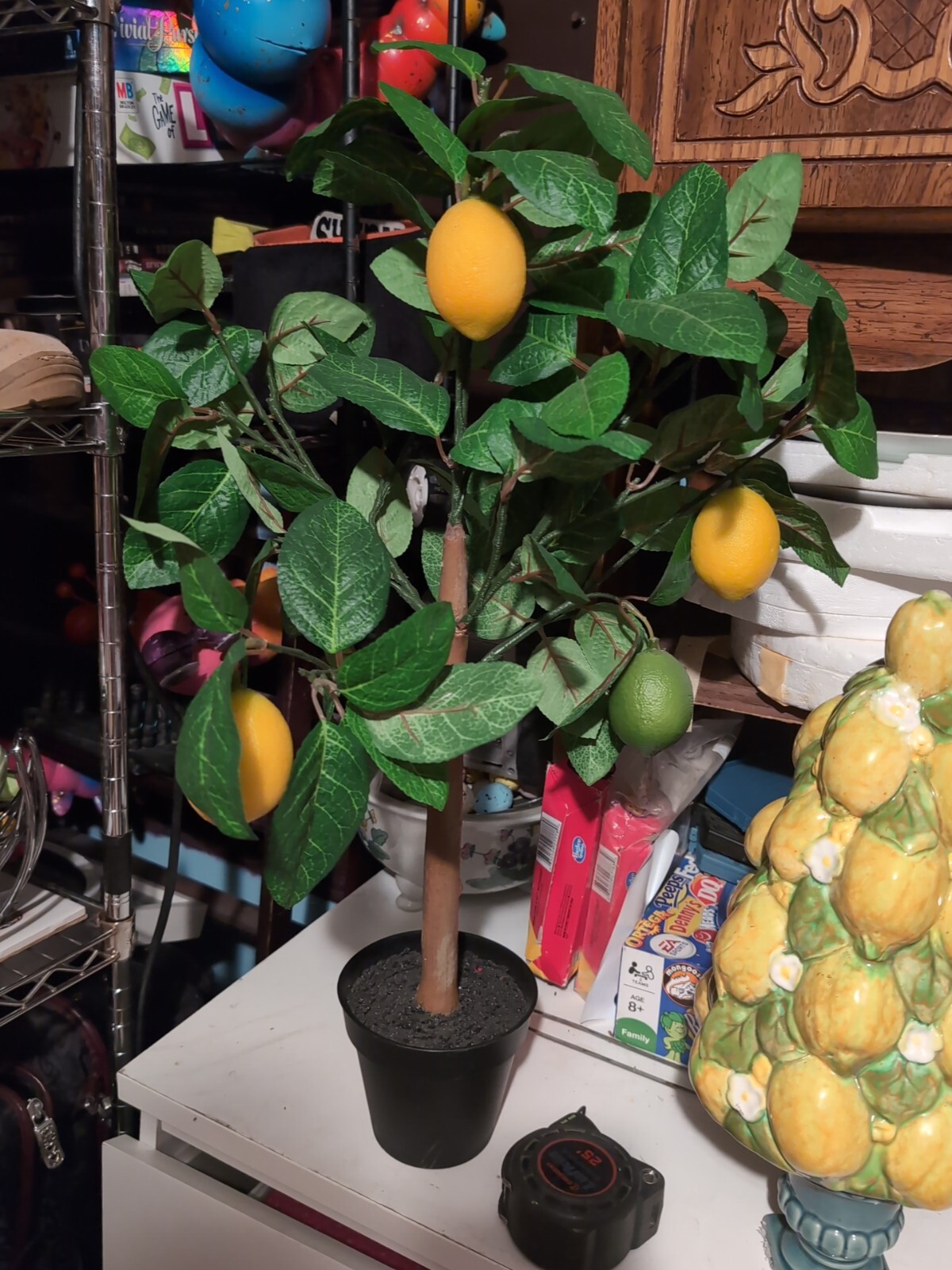 Faux Lemon/ Lime Tree, Bright Yellow Fruit, Green Leaves, Black Pot, 25in”