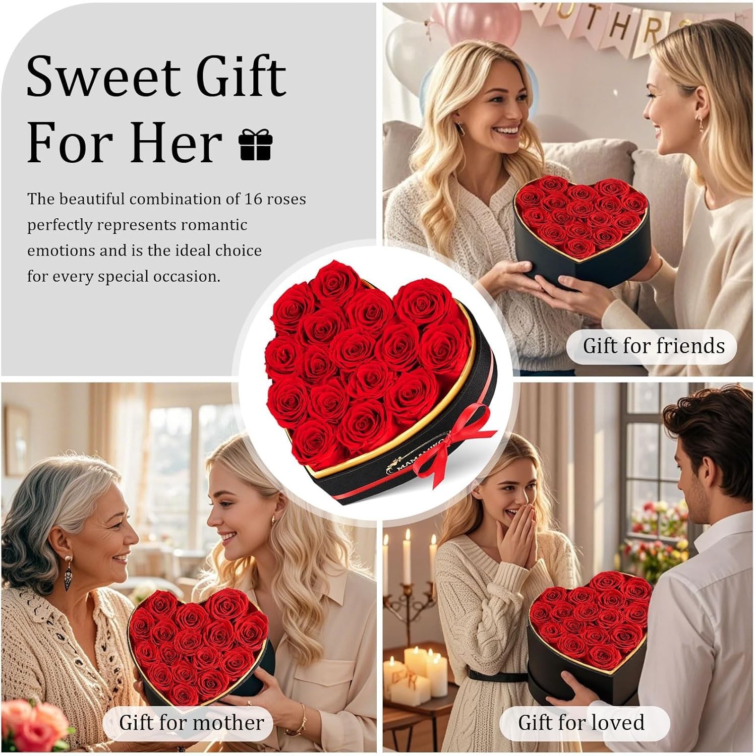 16 Preserved Roses in Heart Shape Gift Box for Her – Forever Flowers for Deli…
