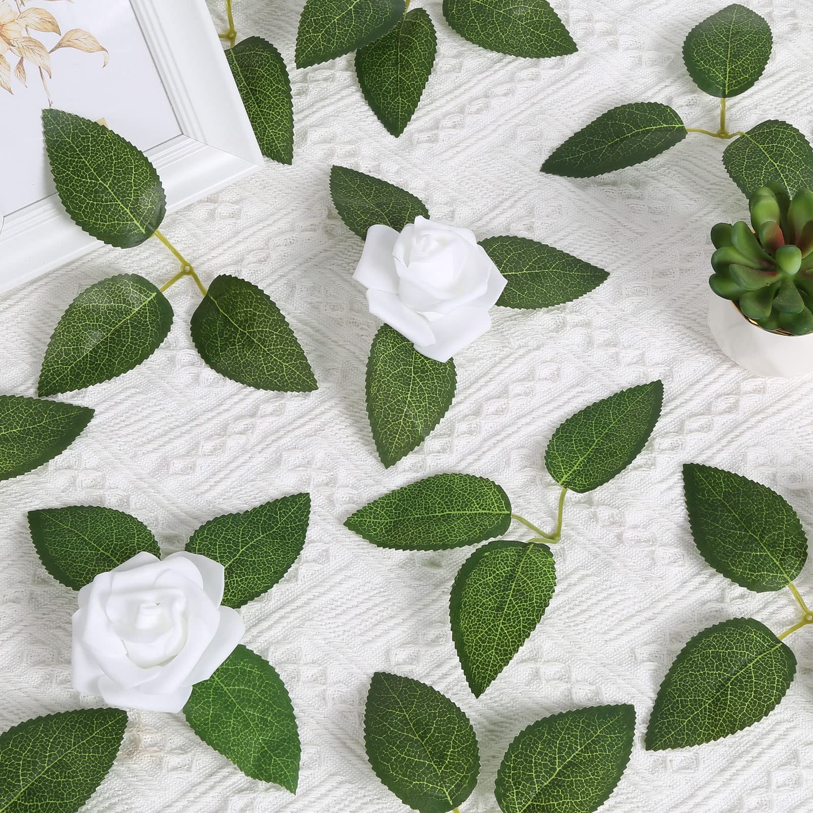Artificial Rose Leaves, 100pcs Fake Green Leaves Bulk Silk Leaves with Stems …