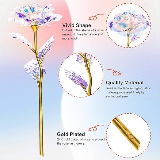 Galaxy Rose Crystal Rainbow Flower with 24k Gold Foil Rose Unique Gift for Her