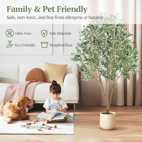 Large Olive Trees Artificial Indoor 7FT, Upgraded Faux Olive Tree with