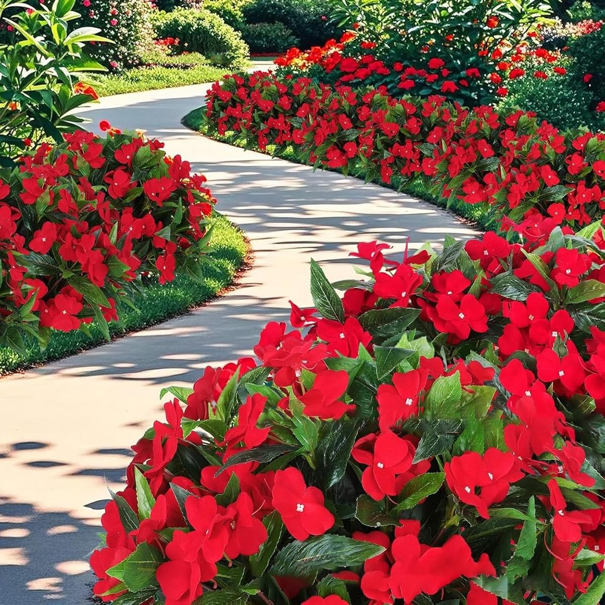 4 Pcs Artificial Impatiens Fake Flowers Bouquet for Outdoor Decor UV Resistan…