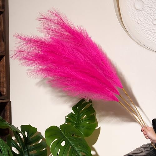 Premium Pampas Grass – Fuchsia 43.3″ 8pcs Tall 8pcs 43.3″(110cm) Faux Hot Pink