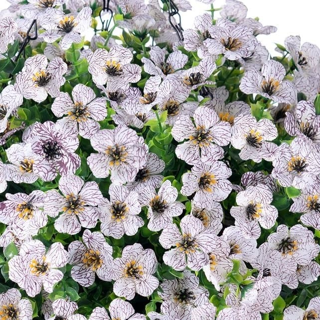 Artificial Fake Hanging White Plants Flowers Basket for Outdoor Fall Winter, …