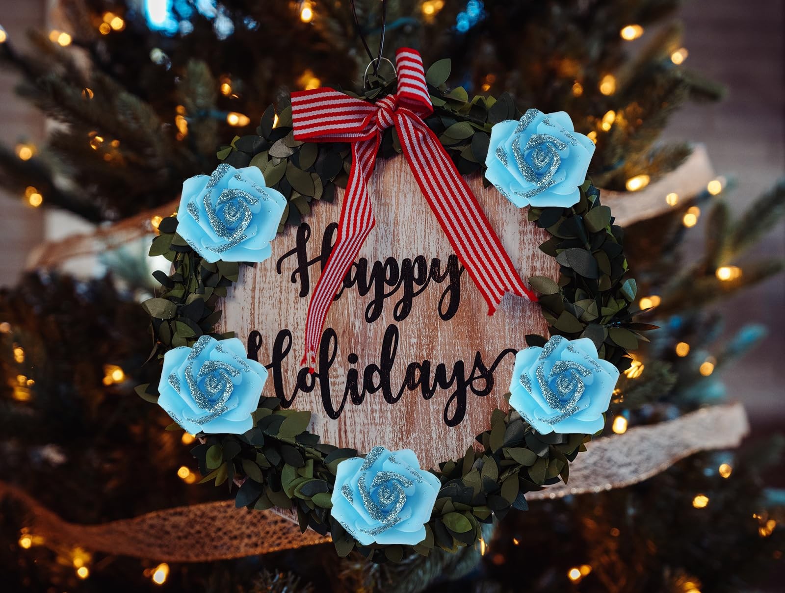 Light Blue Glitter Roses Foam Flowers Fake Rose Cake Centerpiece 100 PCS