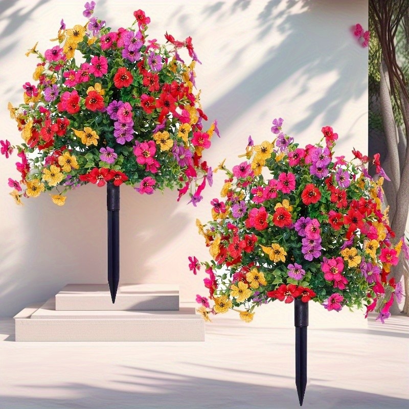 6Artificial Violet Flowers with Ground Spike Fake Plants Garden Patio Yard Decor