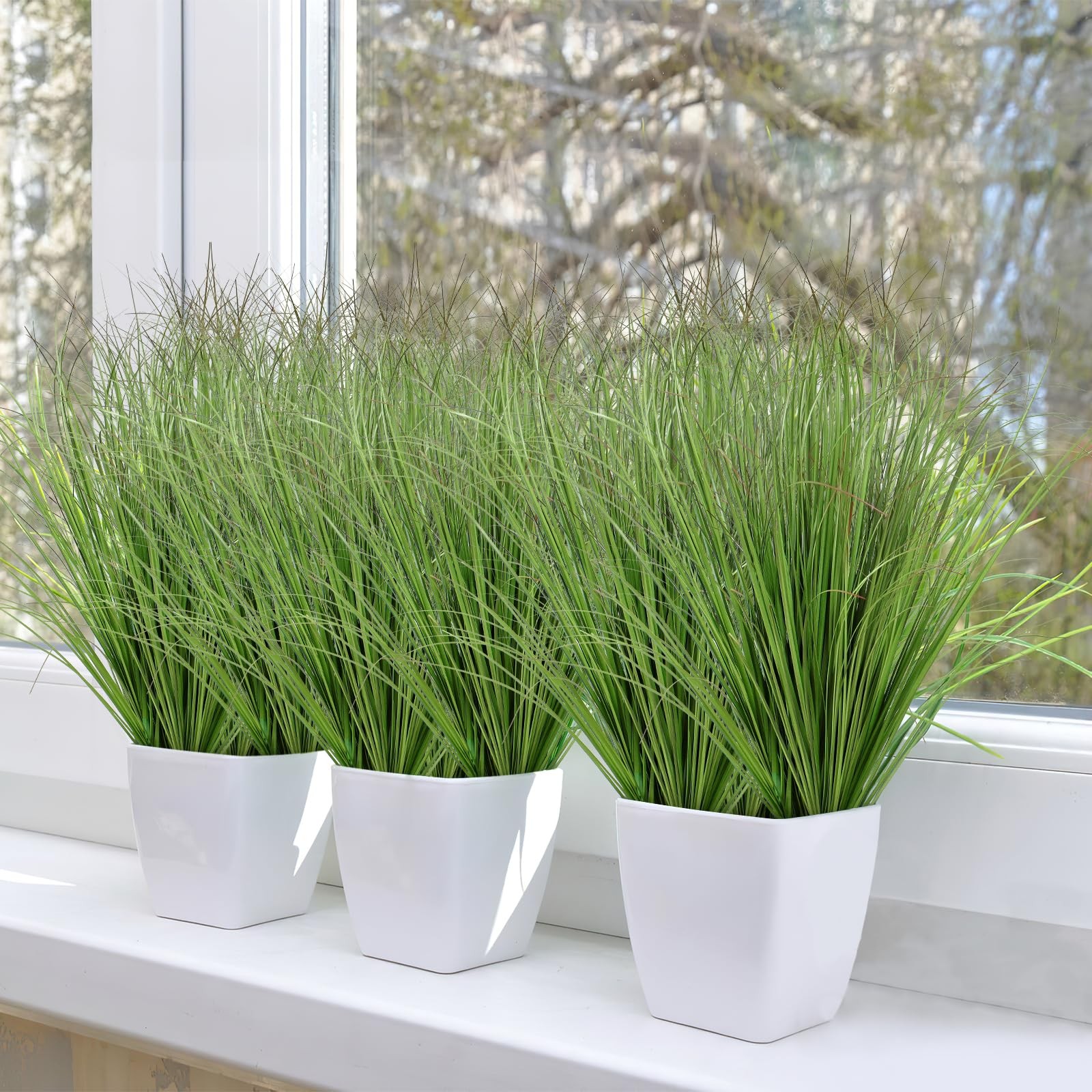 12 PCS Artificial Outdoor Plants UV Resistant Faux Wheat Grass Artificial Oni…
