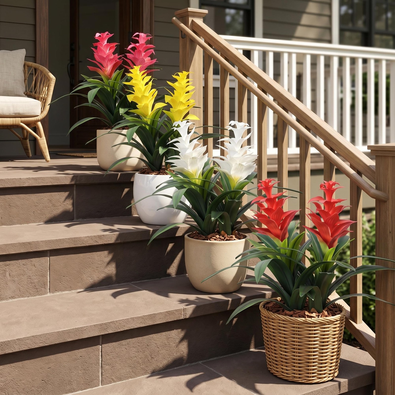Ivydale Fake Flowers Plants for Outdoors, 2 Pcs 16.93″ Bromeliad Artificial F…