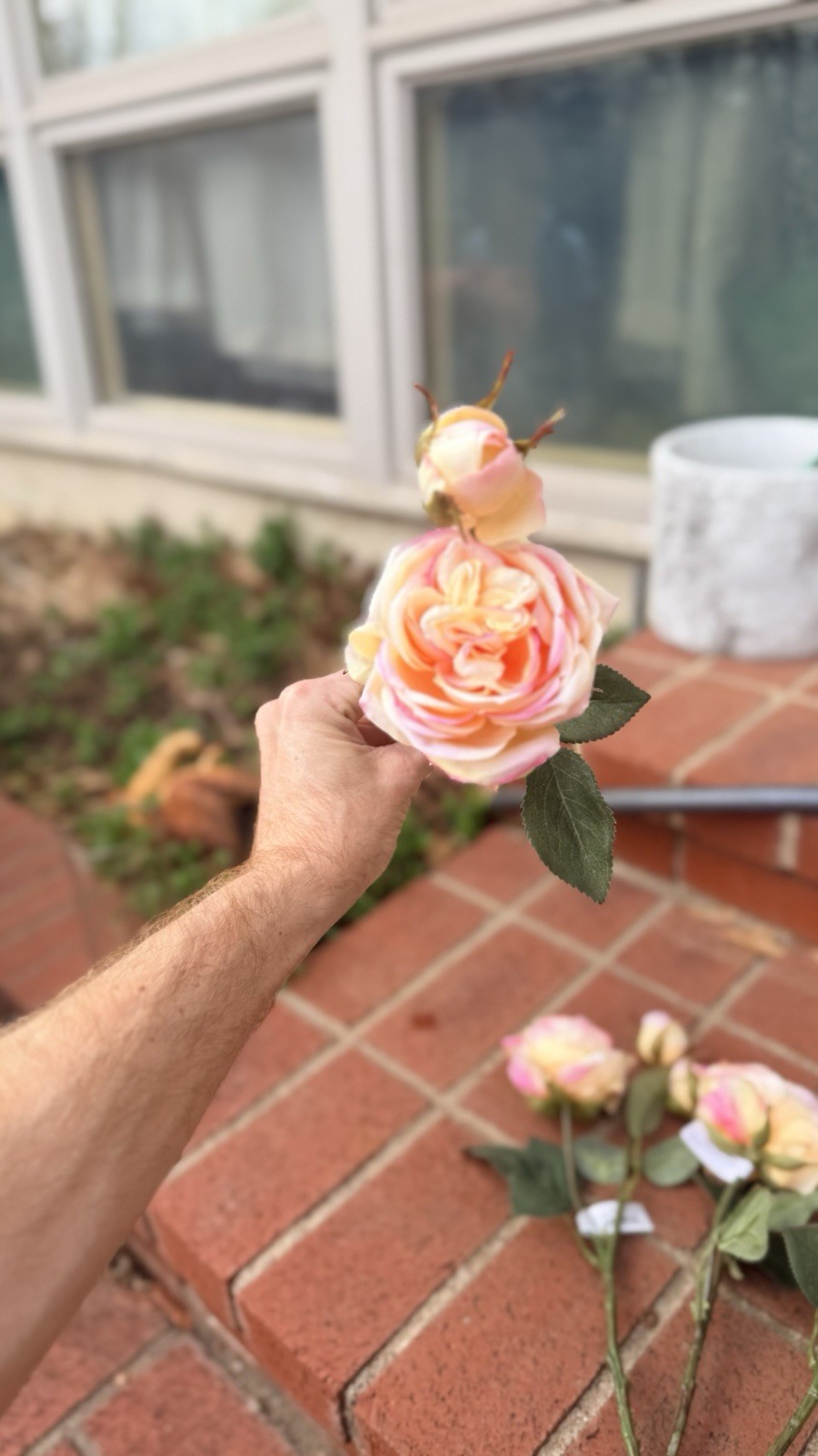 Creamy Pinky Peach Garden Rose Cutting Artificial Flower