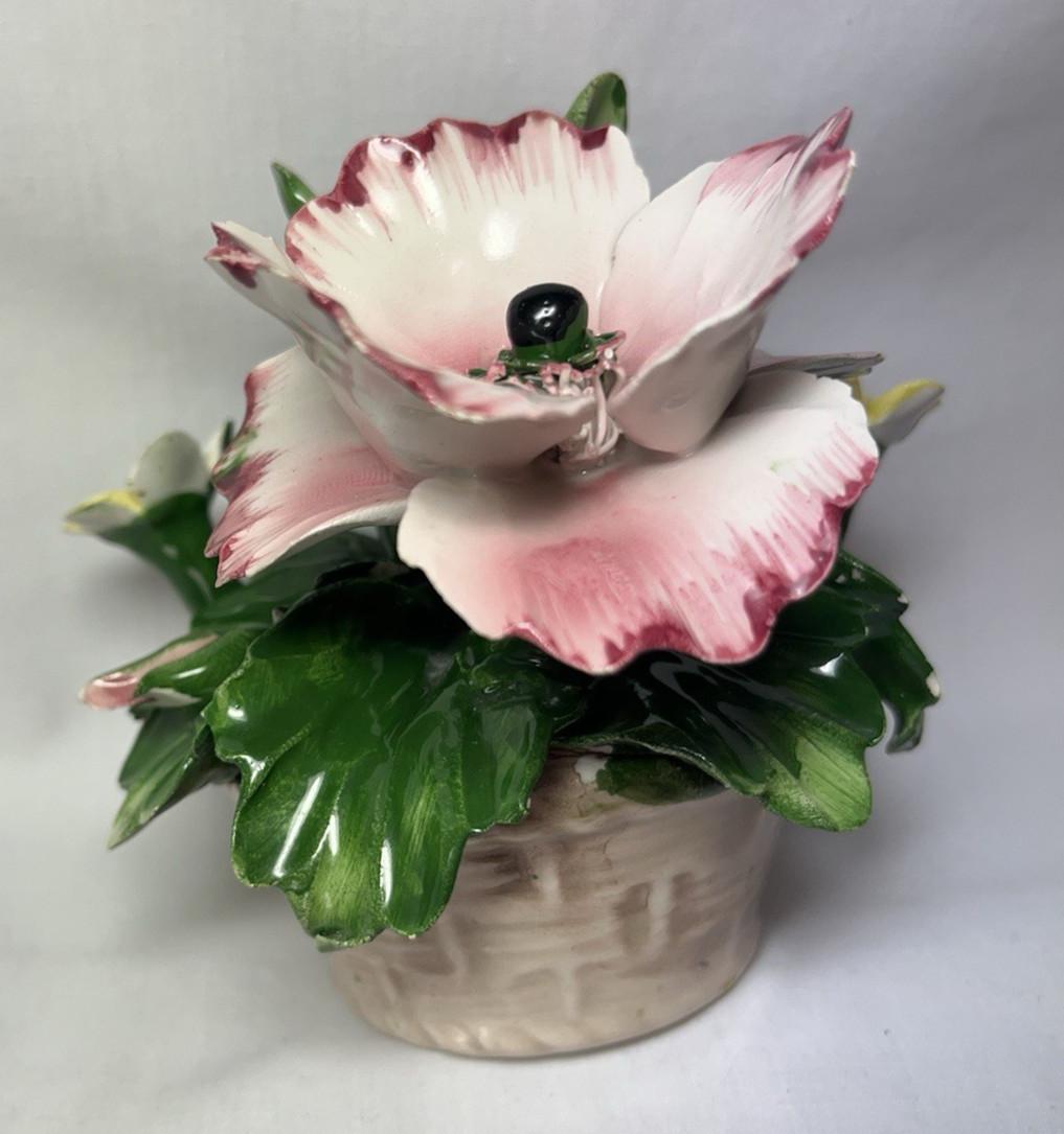 Vtg NUOVA CAPODIMONTE Flower Basket Candle Holder F.lli Savastano – NA Italy