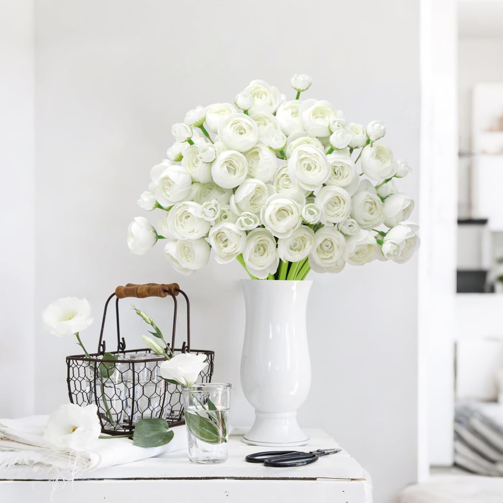 Ranunculus Artificial Flower18 Pcs White Faux Silk Mini Peony Flowers Fake Pe…